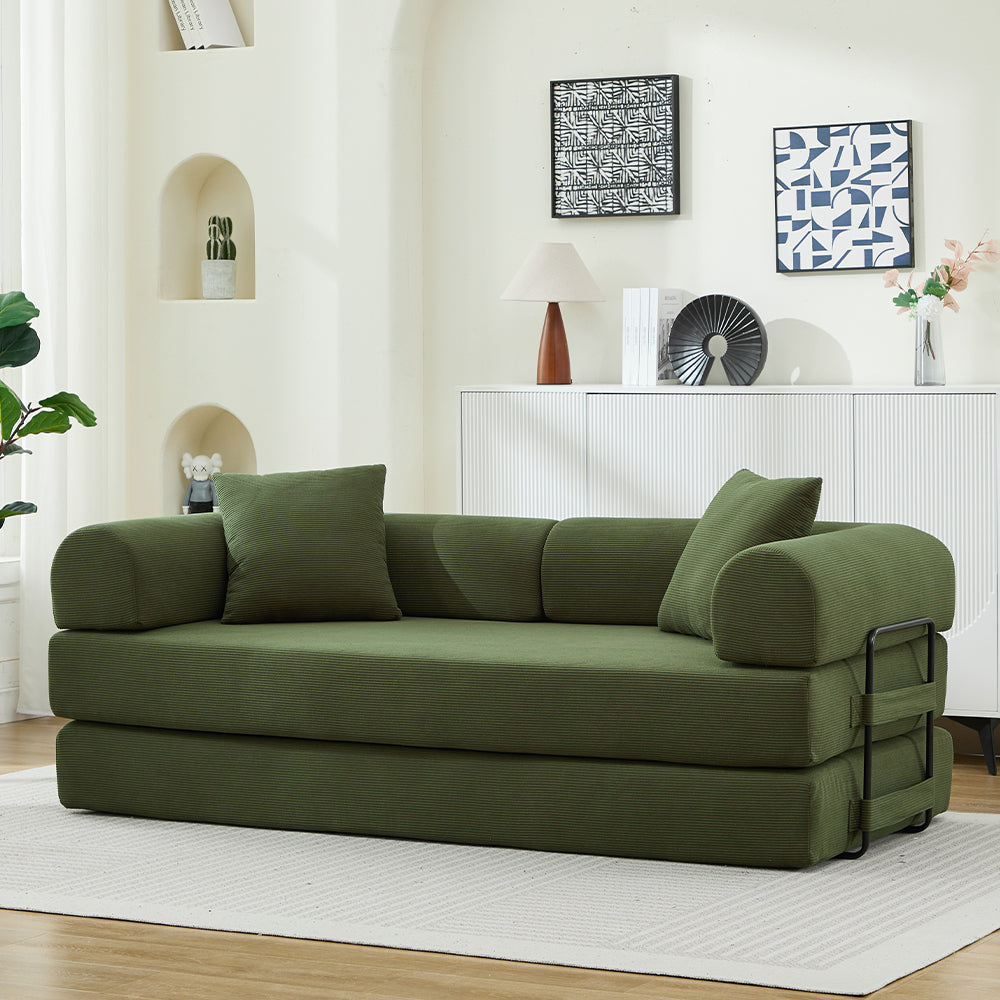 Folding Sofa Bed with Corduroy Upholstery and 2 Pillows