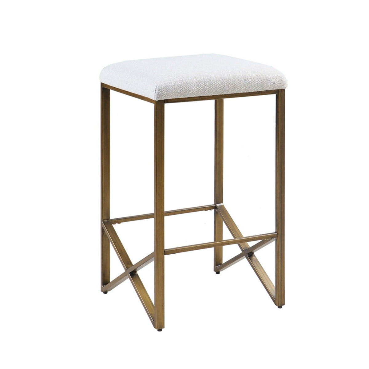 Backless Upholstered Counter Stool With Padded Seat - Ivory / Bronze
