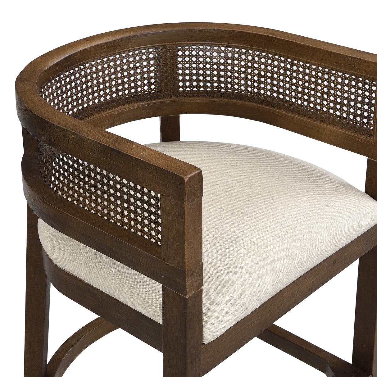 Wood And Rattan Upholstered Arm Bar Stools, Set of 2