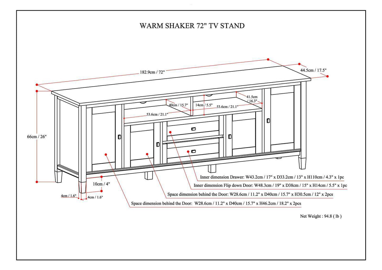 Warm Shaker 72" TV Media Stand - Russet Brown