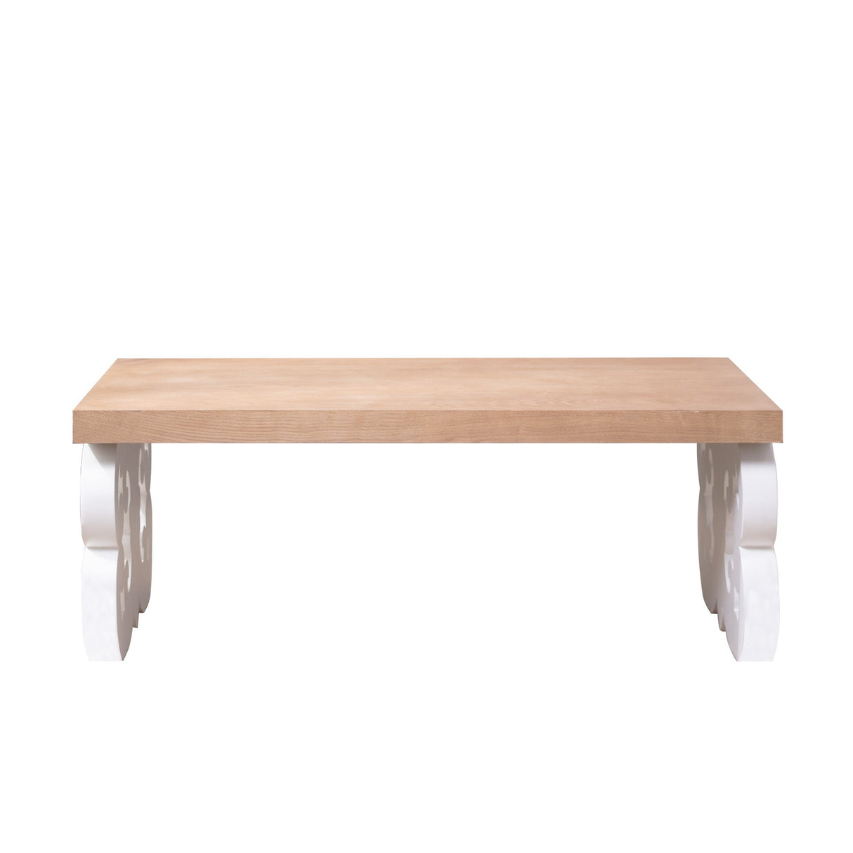 Ornate Wood Coffee Table – 47' Rectangular Farmhouse Style Table with White Carved Base and Natural Wood Top – Living Room Accent Table – Elegant Centerpiece for Modern or Traditional Decor