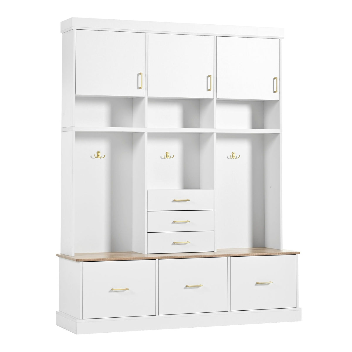 Entryway Hall Tree With Bench And Storage, 5 In 1 Coat Rack