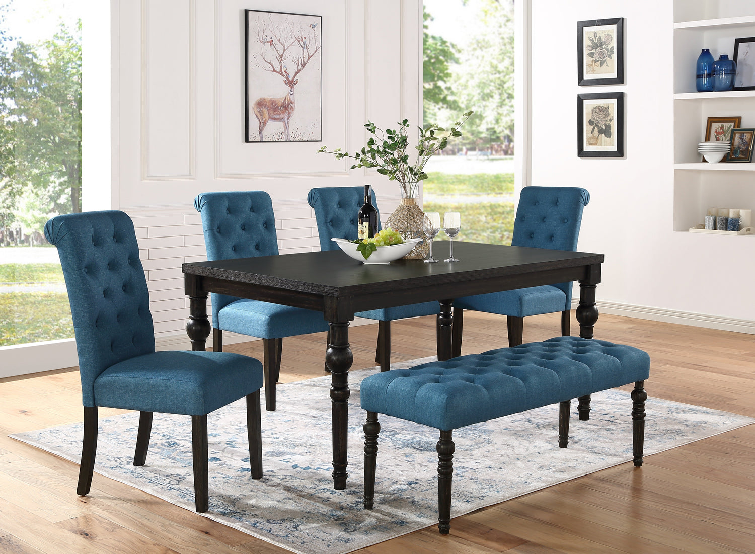 Woodland Driftwood-Finished Dining Set with Upholstered Seating