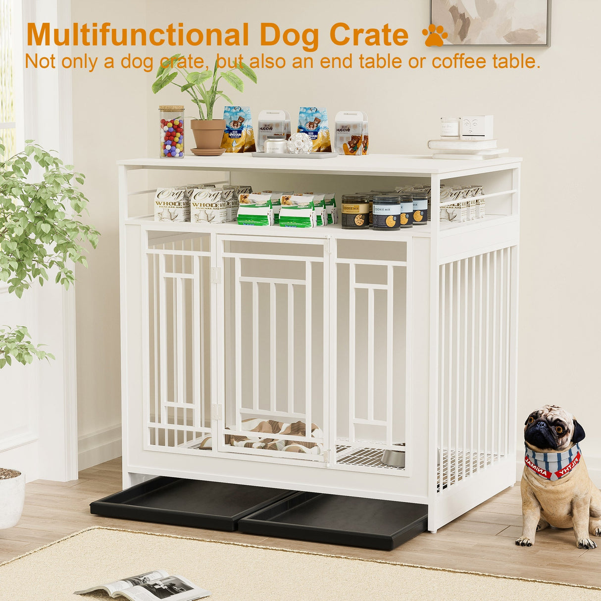 43.3 Inch Wooden Dog Crate Furniture with Divider and Storage