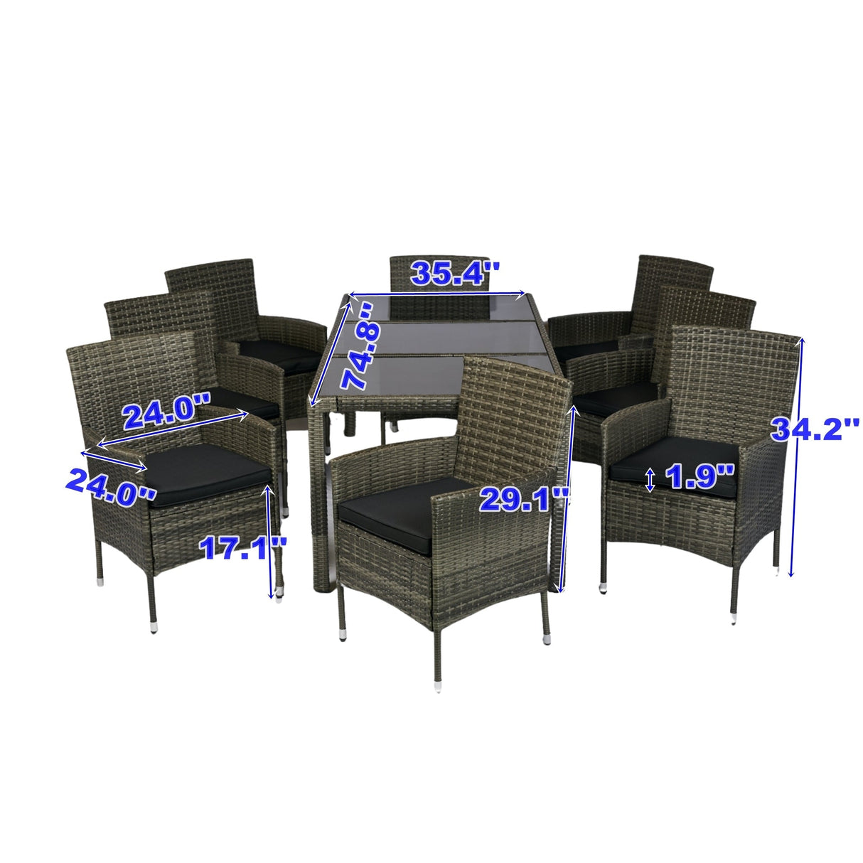 9 Piece Outdoor Patio Wicker Dining Set