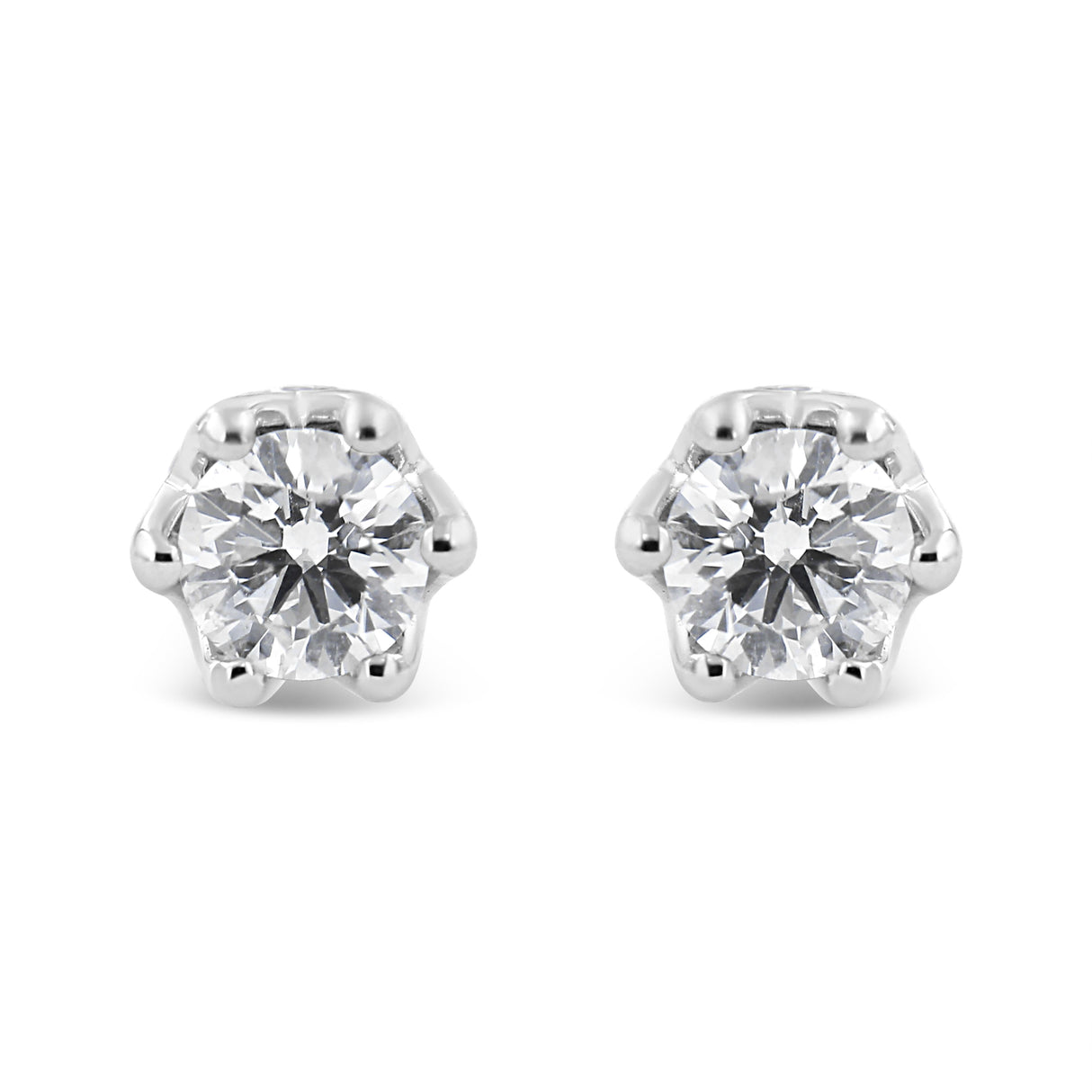 14K White Gold 1/2 Cttw Round Diamond Crown Stud Earring (I-J Color, I1-I2 Clarity)