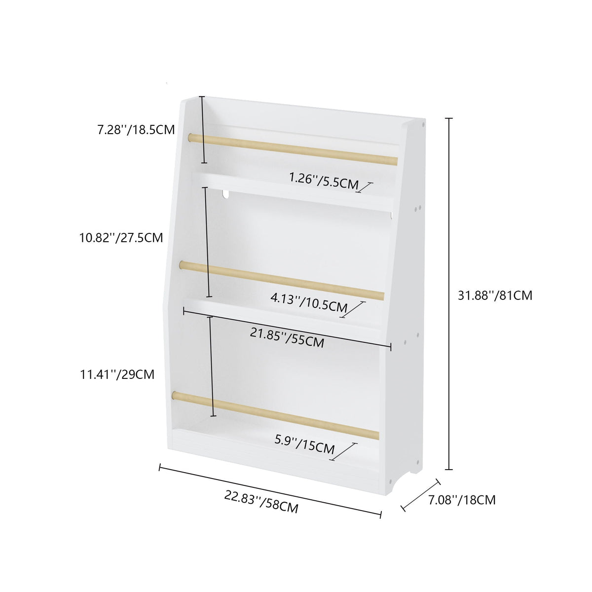 3 Tier Book Shelf with Compact Storage - Multiple Colors