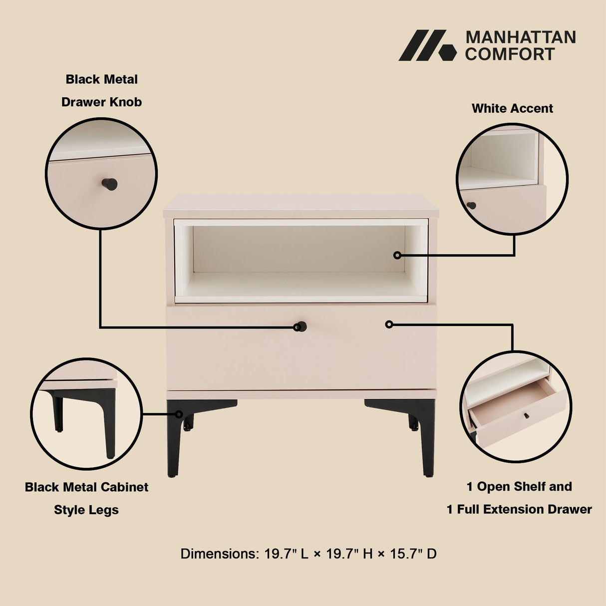 Amara - Nightstand With 1 Drawer
