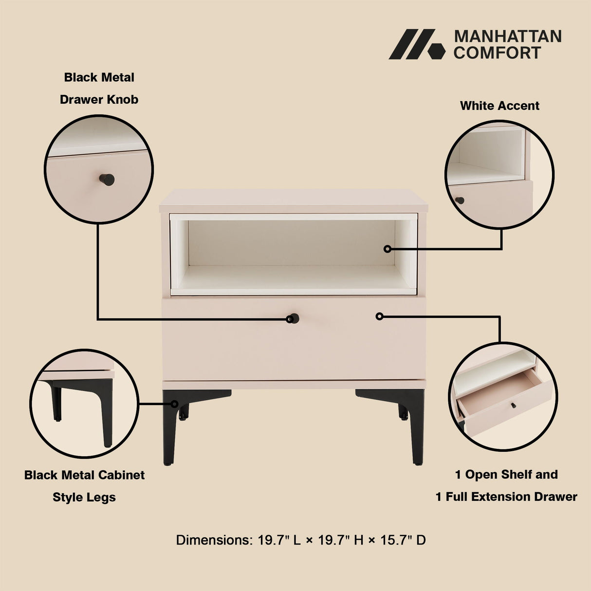 Amara - Nightstand With 1 Drawer
