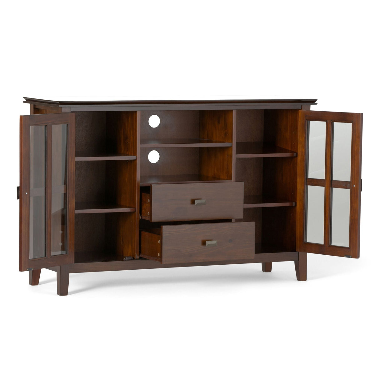 Handcrafted Tall TV Media Stand with Glass Doors and Storage - Multiple Colors