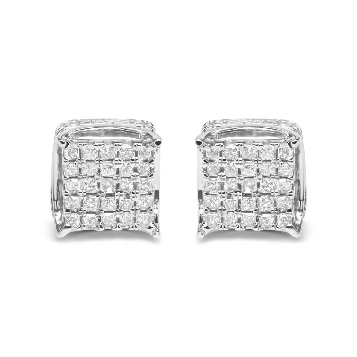 10K White Gold 1/2 Cttw Princess Cut Diamond Square Shaped Multi Stone Stud Earrings (H-I Color, SI1-SI2 Clarity)