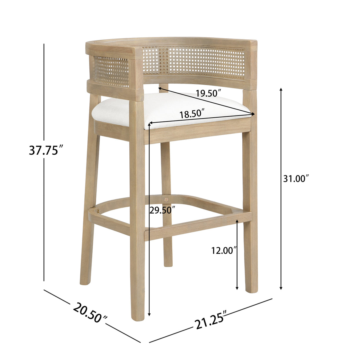 Wood And Rattan Upholstered Arm Bar Stools, Set of 2