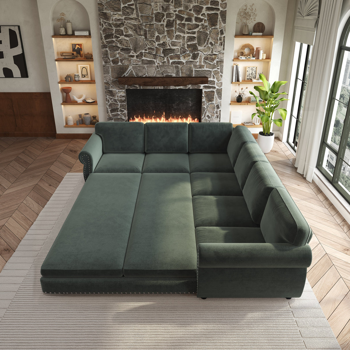 118" L-Shaped Convertible Sofa Couch