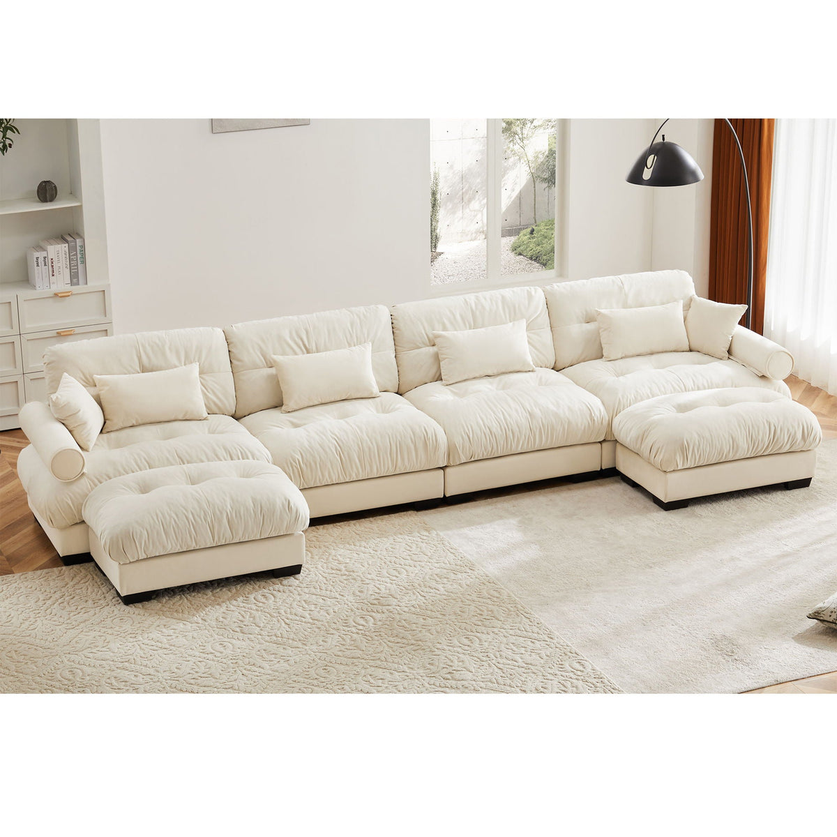Oversized Modular Sectional Sofa with Movable Ottoman - Fabric, Multiple Colors