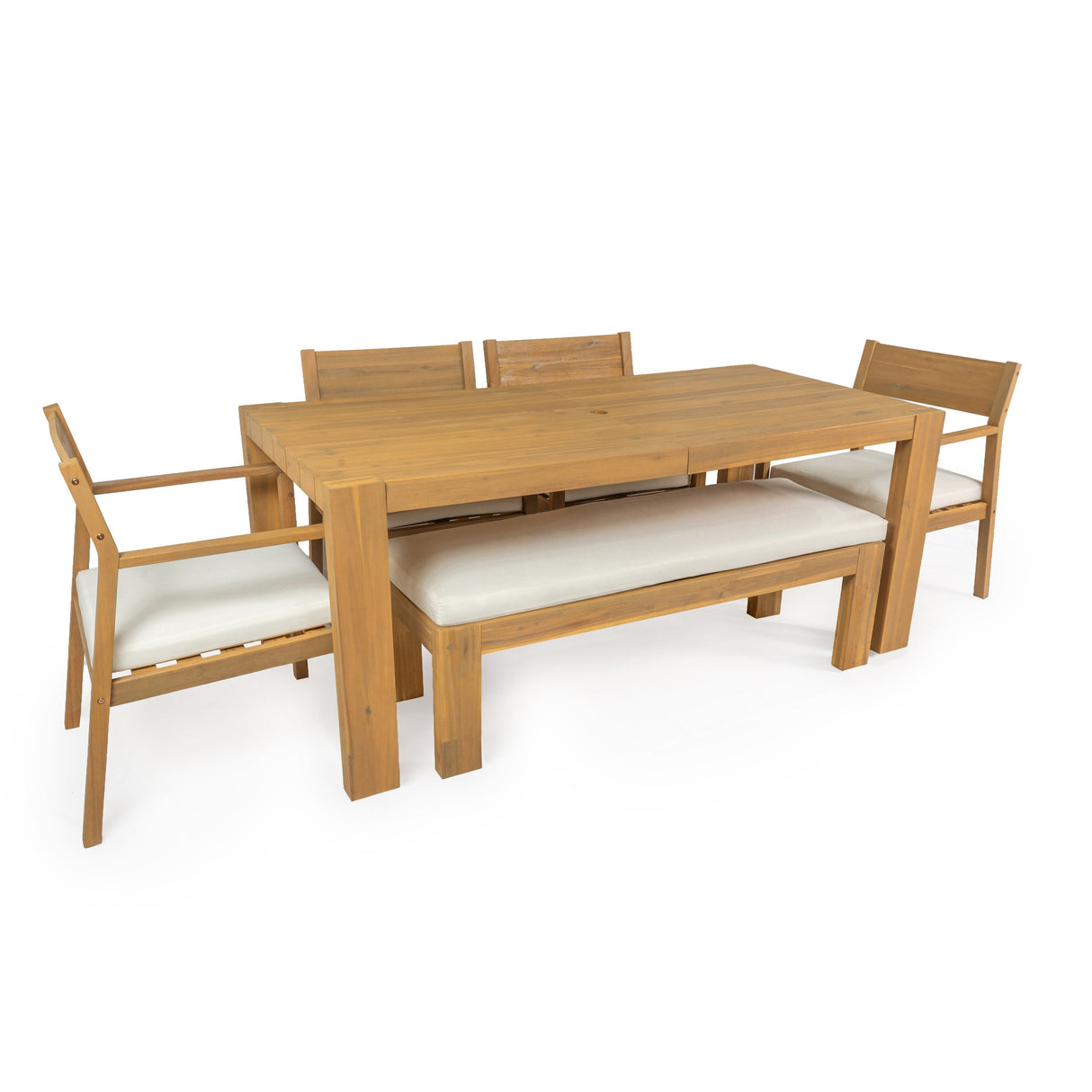 TREXM Patio Dining Table Set for 6 with Umbrella Hole