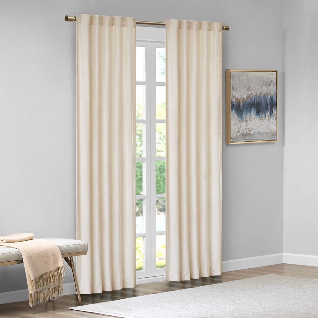 Room Darkening Metallic Printed Poly Velvet Rod Pocket/Back Tab Window Panel Pair Ivory 37x84"