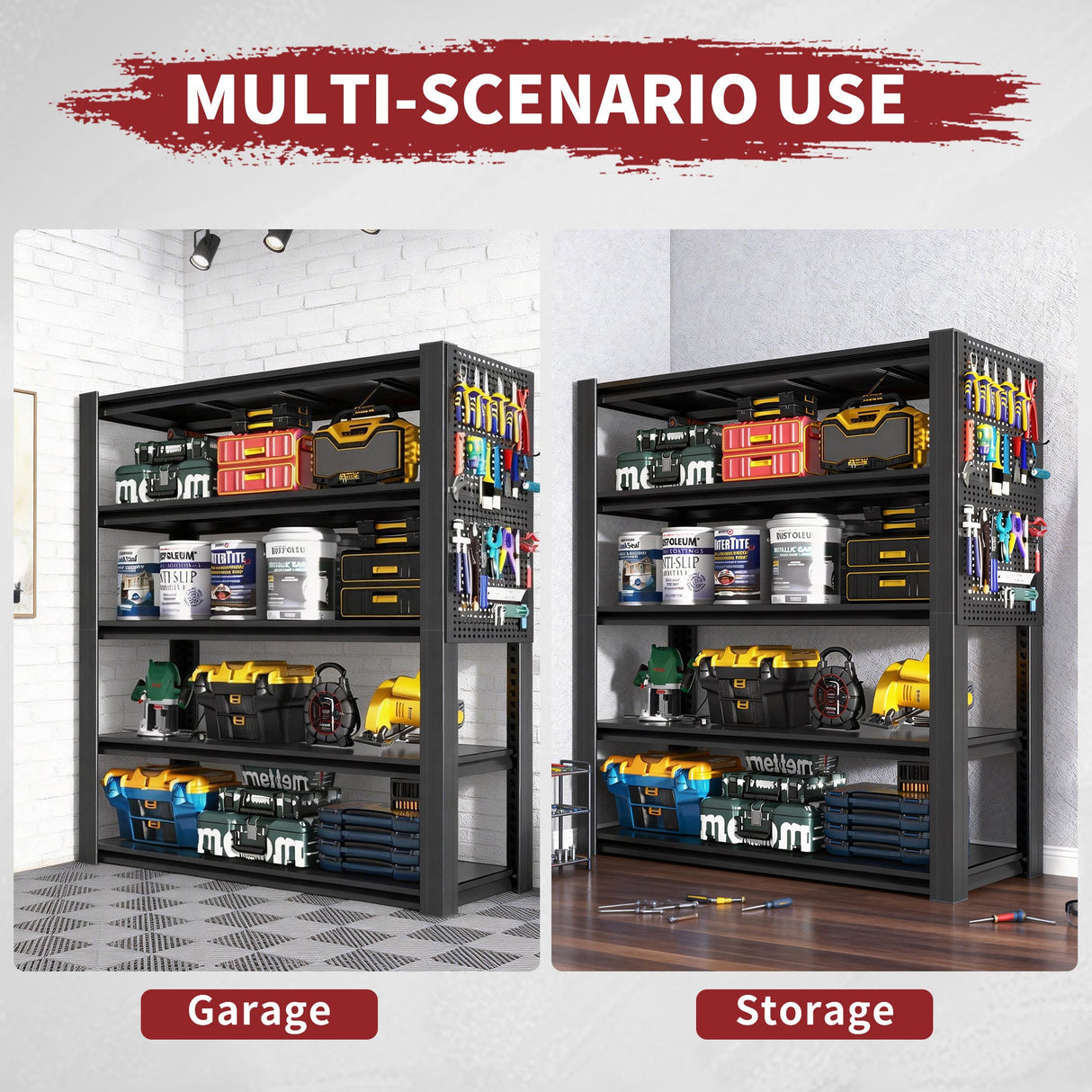72"H 5-Tier Adjustable Heavy-Duty Shelving with Pegboard