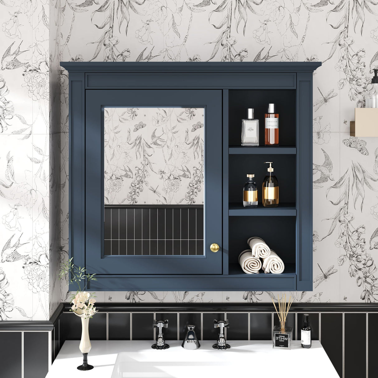 Wall Mounted Medicine Cabinet With Mirror And 3 Open Shelves
