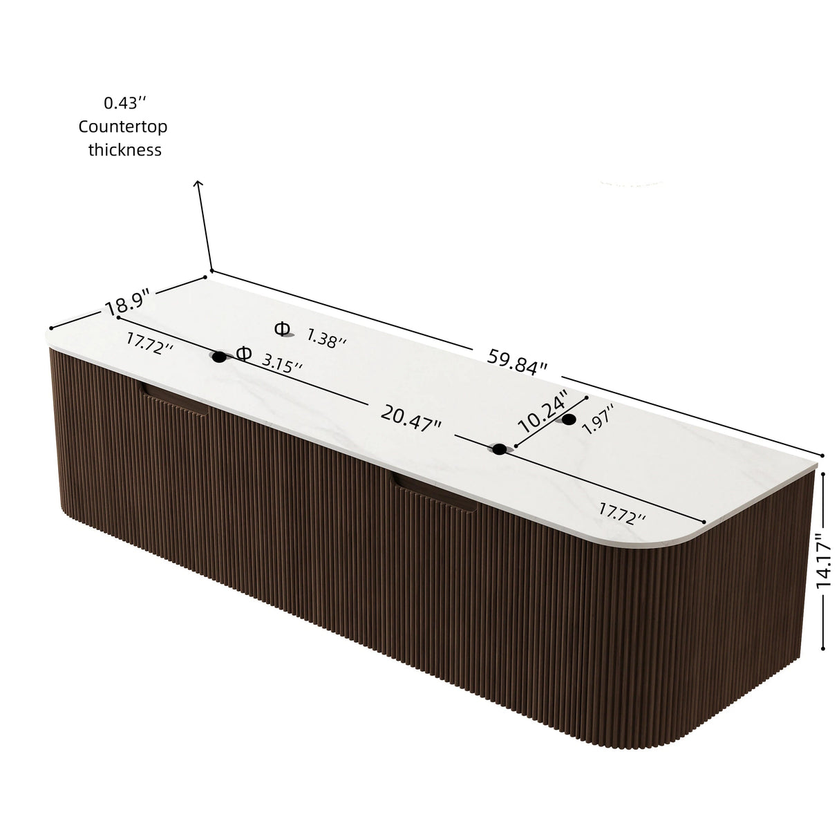 Dina 60'' Wall Mounted Plywood Cabinet with Carrara