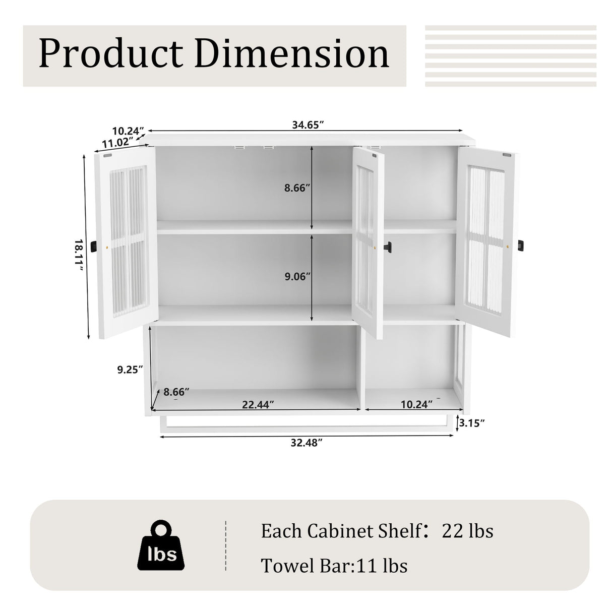 3 Door Wall Cabinet With Glass Door And Towel Bar