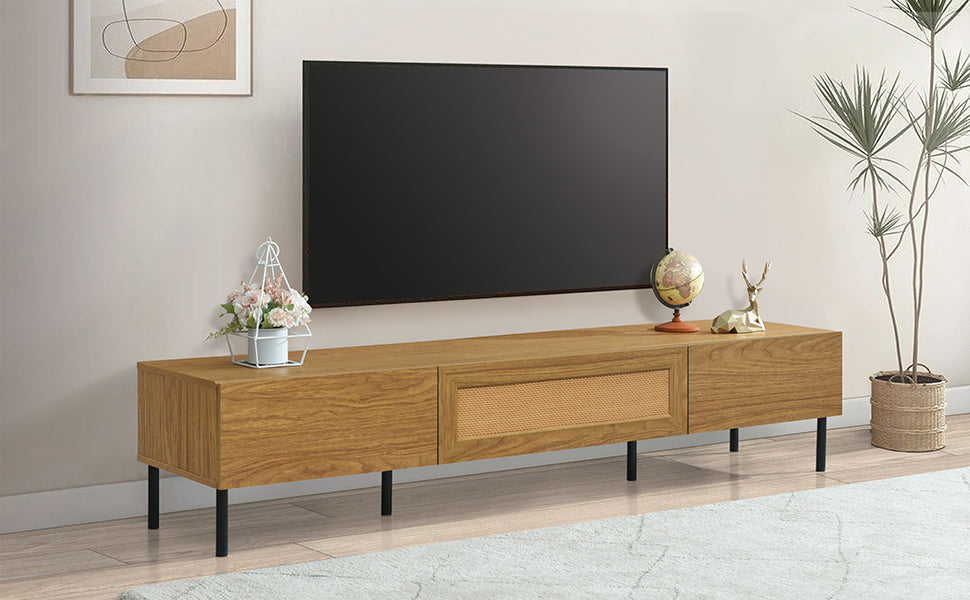 Boho TV Stand for TVs Up to 80" with Rattan Decoration and Metal Legs