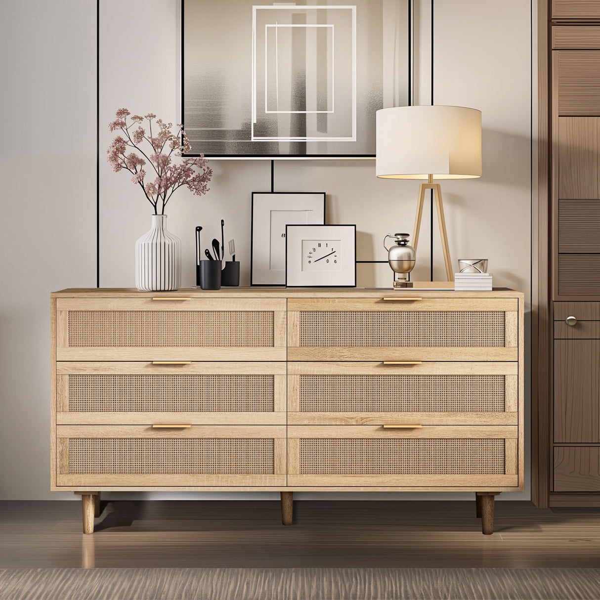 59.06" 6-Drawers Rattan Storage Cabinet