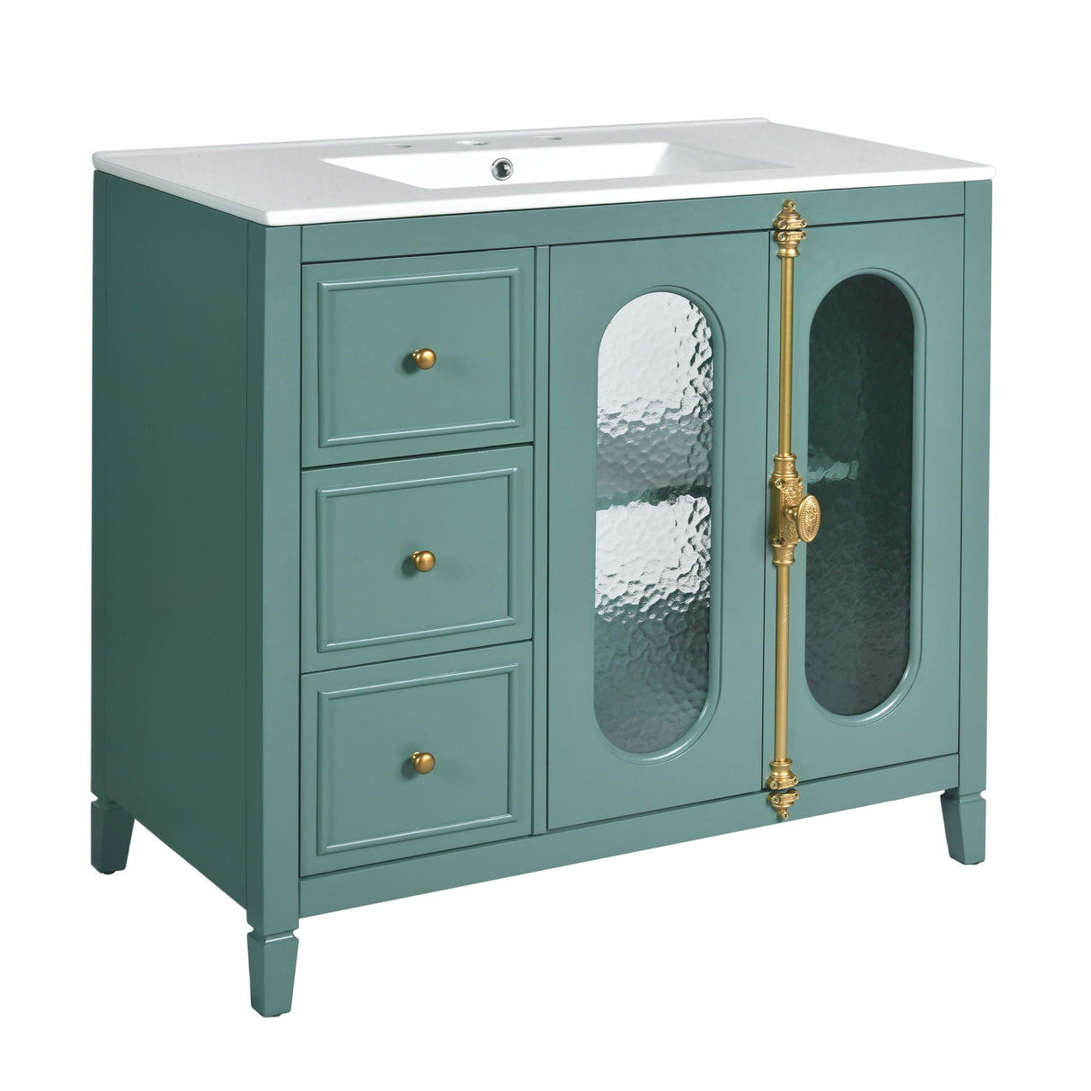 Bathroom Vanity with 3 Drawers and 2 Soft-Close Doors Cabinet - Lake Green