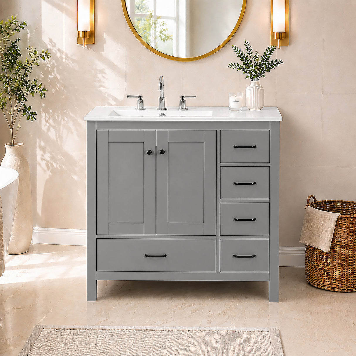 36" Gray Bathroom Vanity with Ceramic Sink Combo