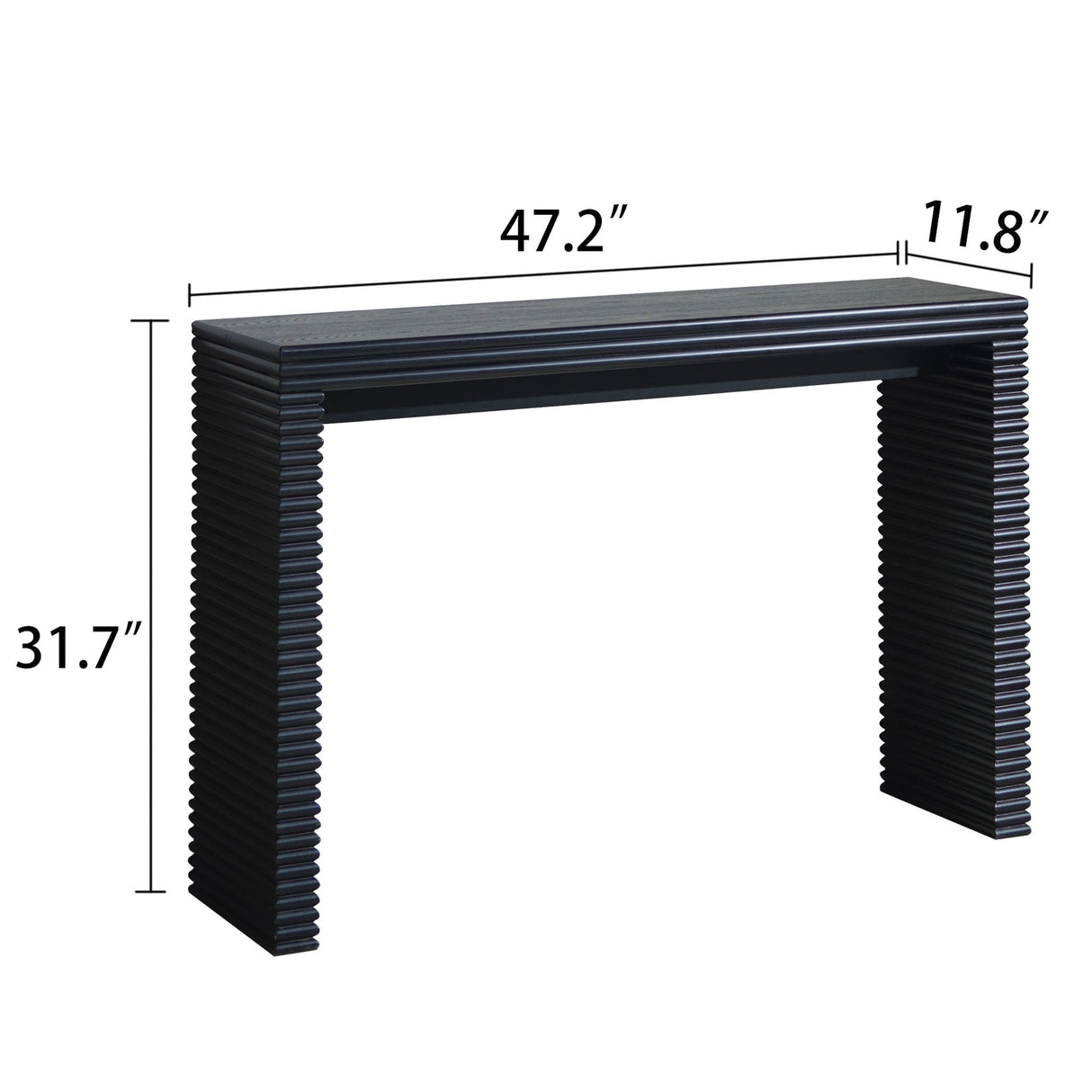 47" Modern Black Wood Console Table with Ribbed Legs