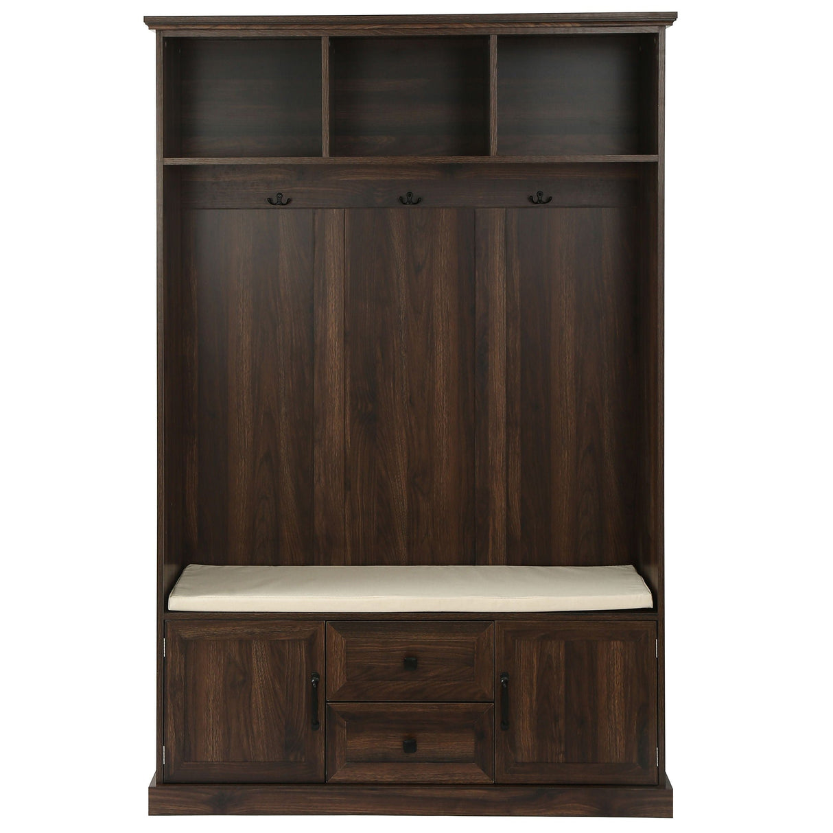 Hall Tree With 3 Hooks, Coat Hanger, Entryway Bench, Storage Bench, 3 In 1 Design