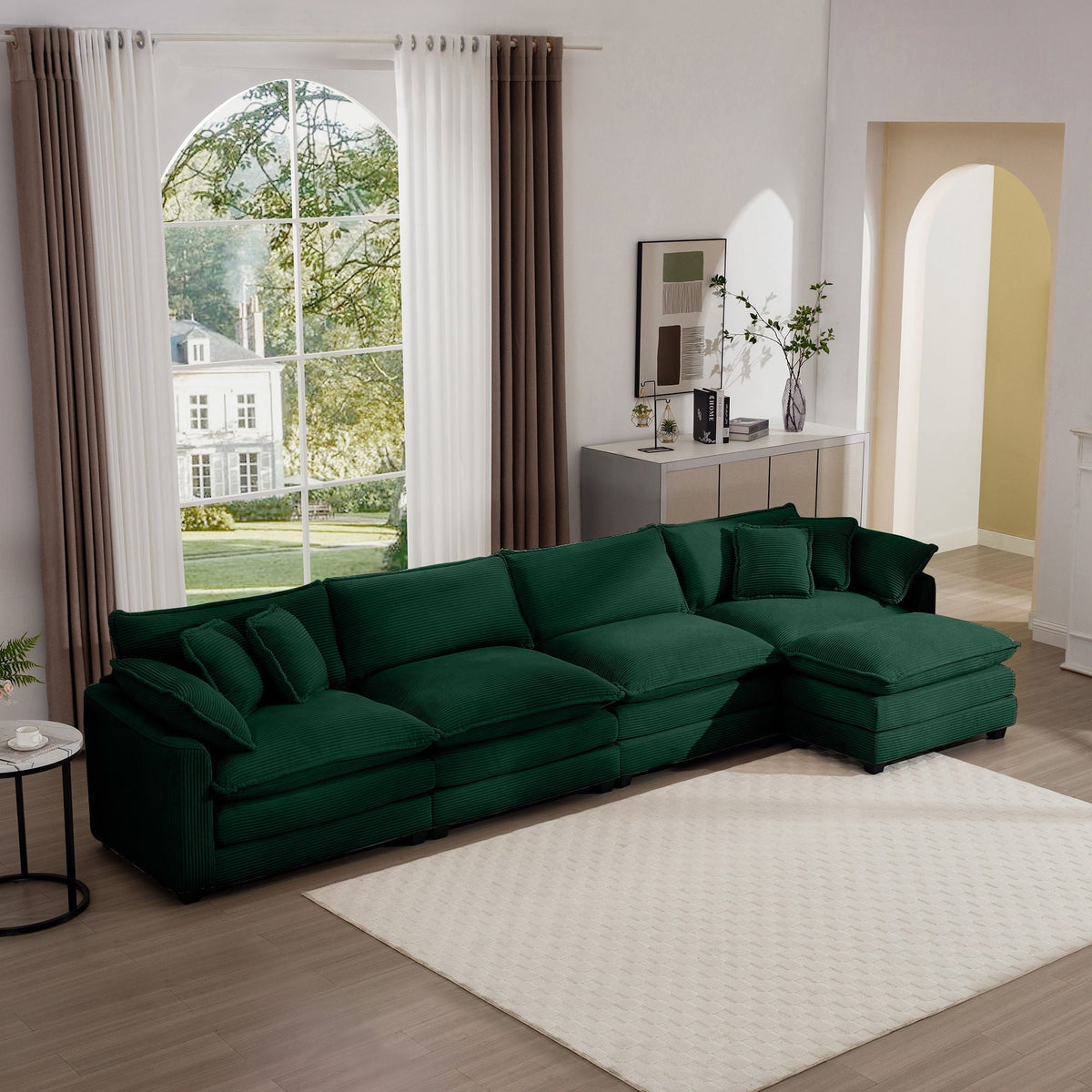 Modern Modular Cushion Sofa Set with Ottoman - Fabric, Multiple Colors