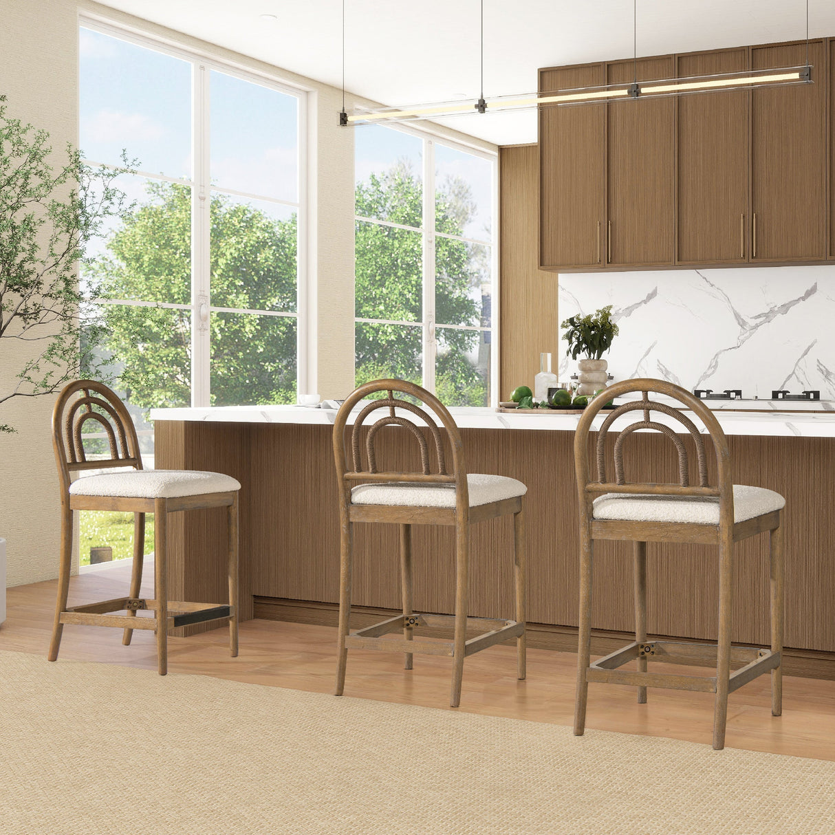 27" Upholstered Counter Stool with Arched Back - Set of 2