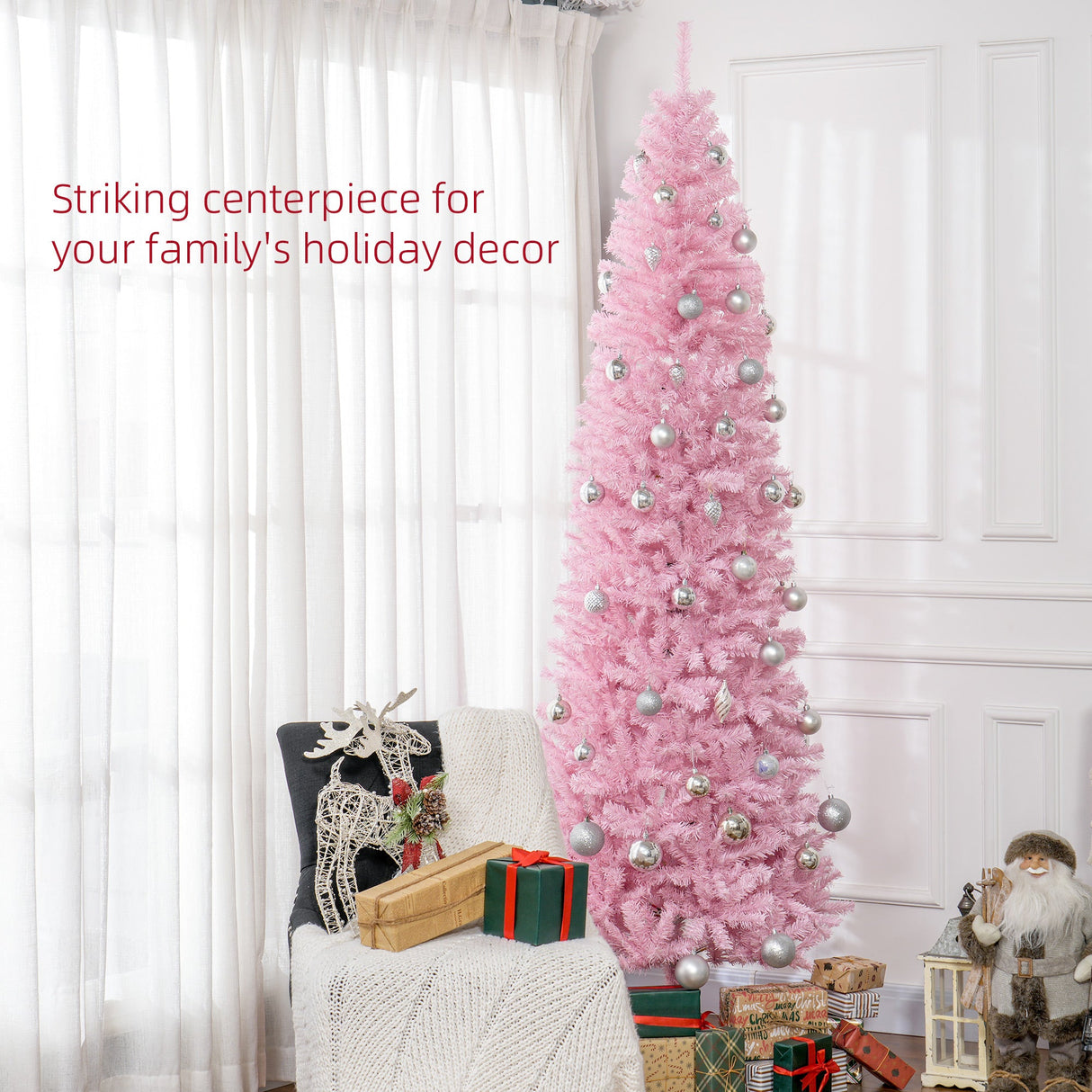 HOMCOM 8' Tall Unlit Slim Douglas Fir Artificial Christmas Tree