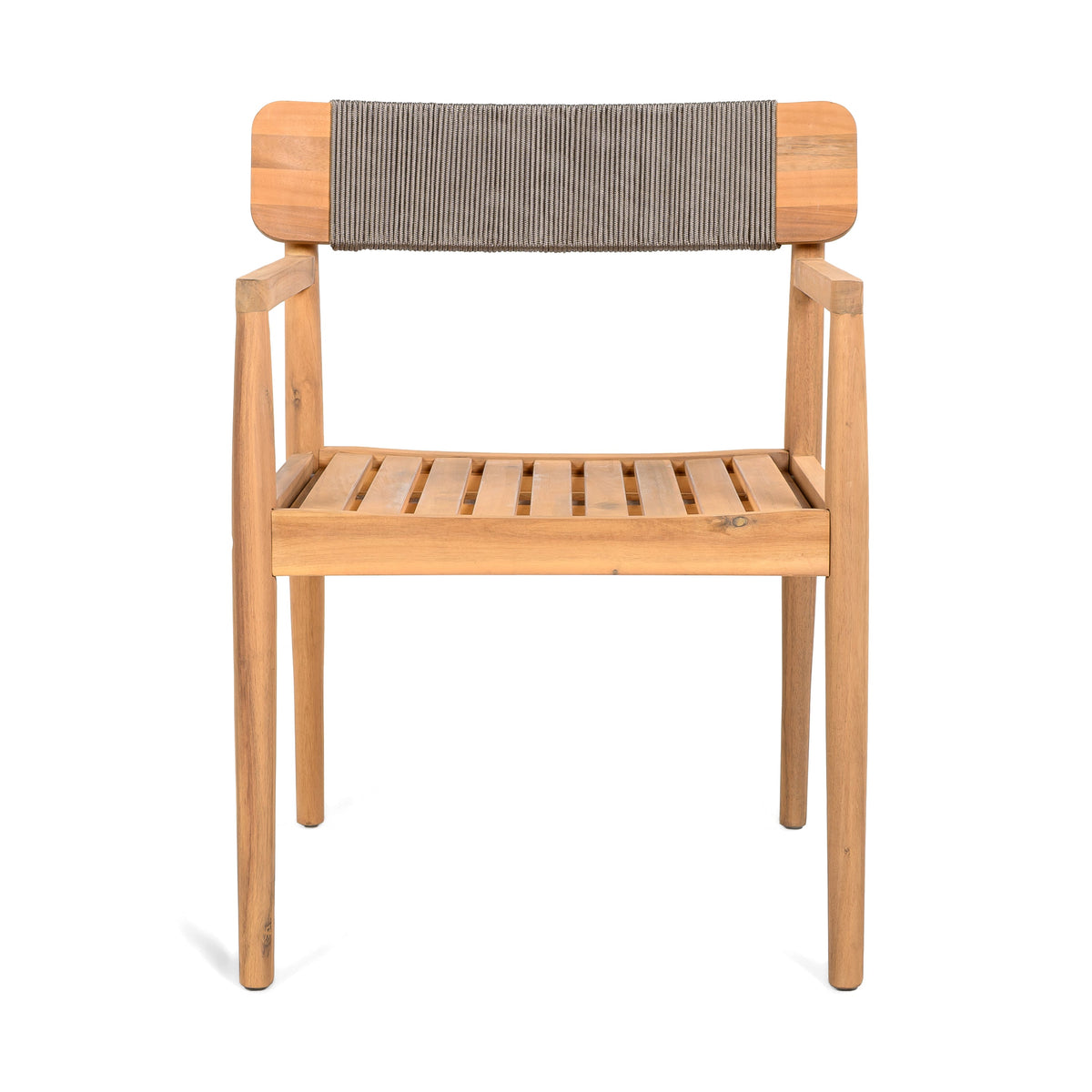 Creative Braided Acacia Wood Outdoor Dining Chairs with Armrests - Grey
