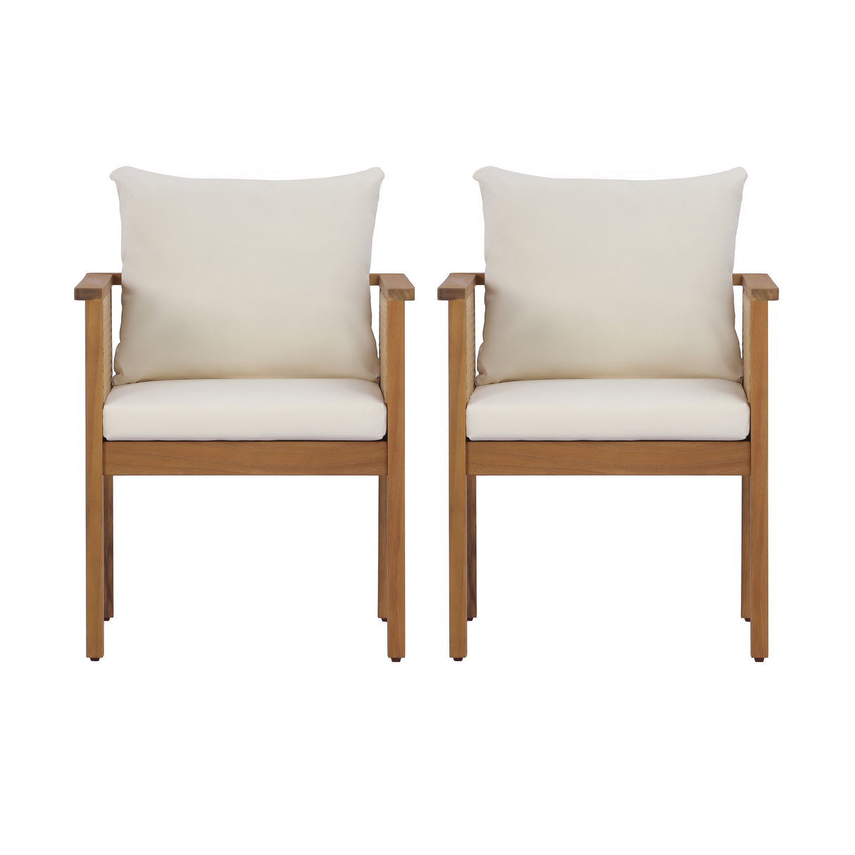 Outdoor Dining Chairs Set of 2 with Acacia Wood and Washable Cushions