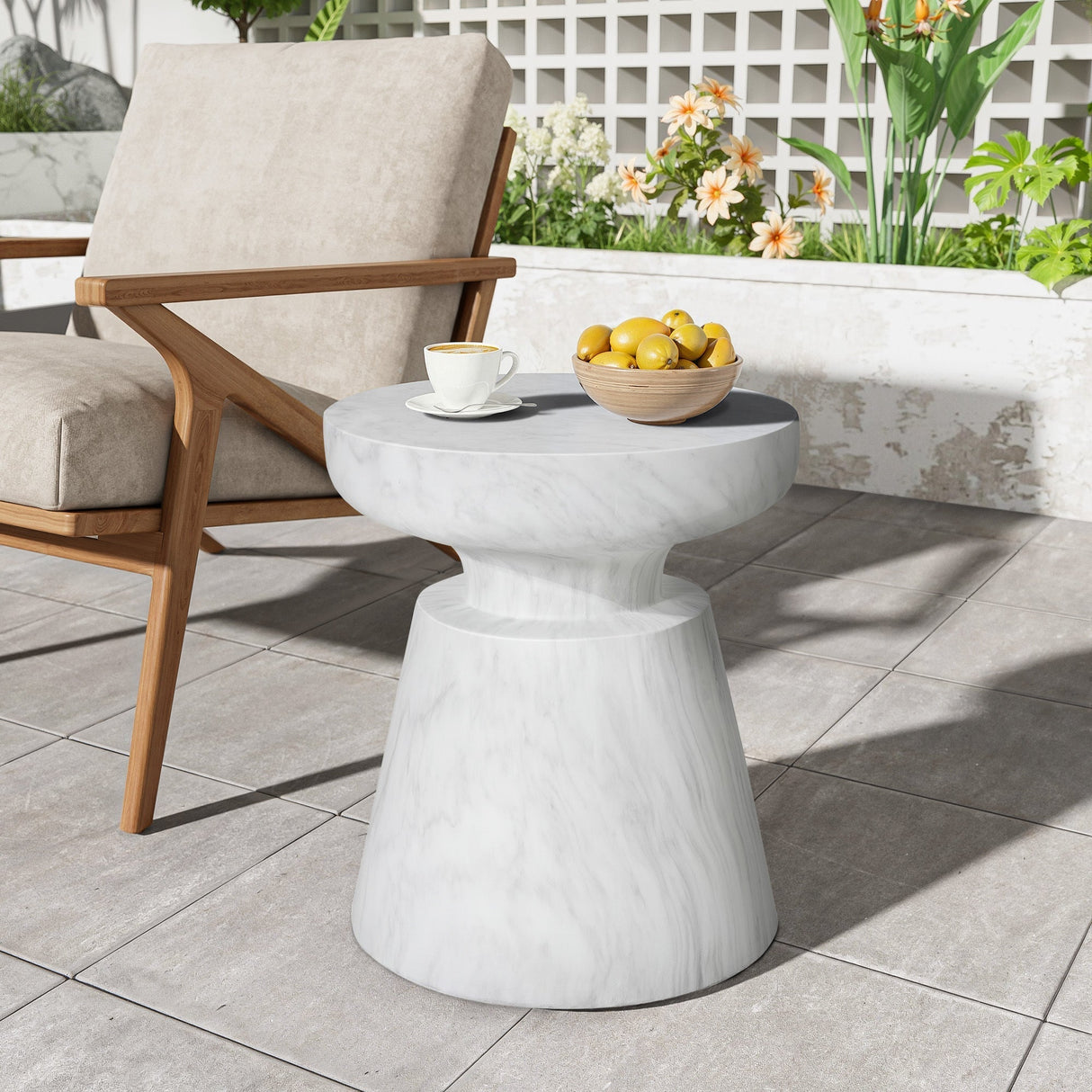 Outdoor Ponti Travertine Side Table, White