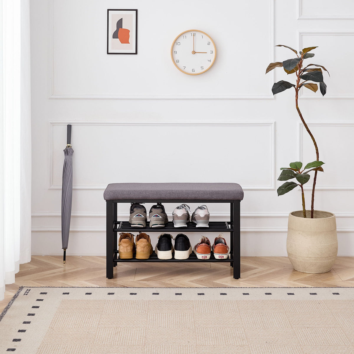 Shoe Bench With Cushion, Storage Seat For Entryway
