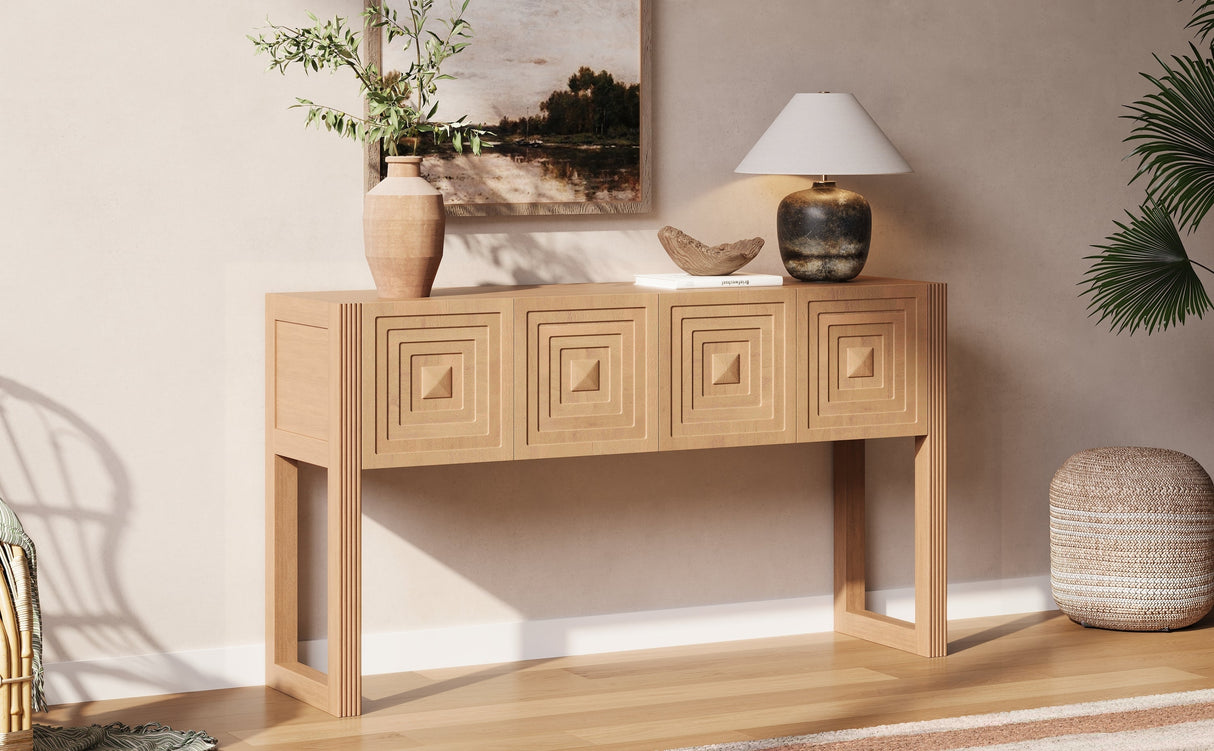 Geometric Carved Console Table with Soft-Close Drawers