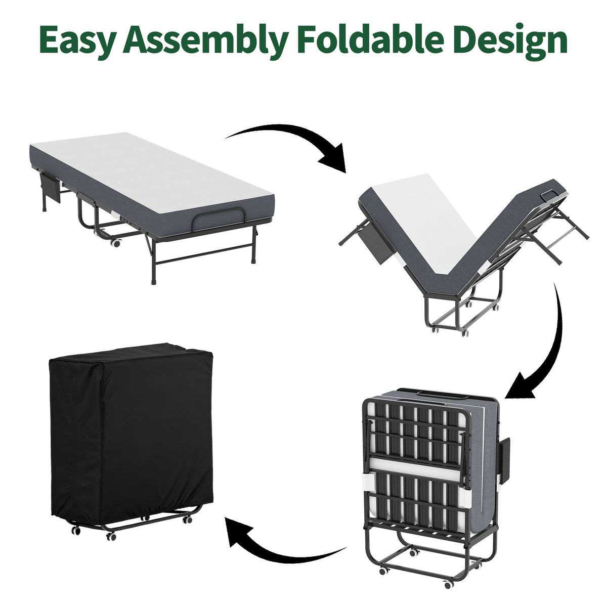 75 Inch Folding Bed with 5" Memory Foam Mattress