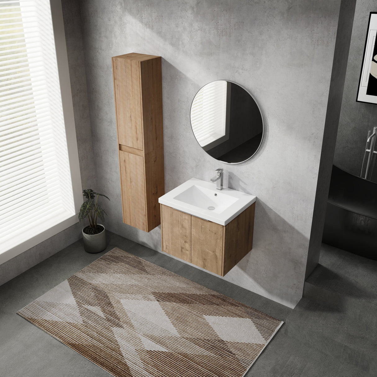 24" Wall-Mounted Bathroom Vanity With Sink and Side Cabinet