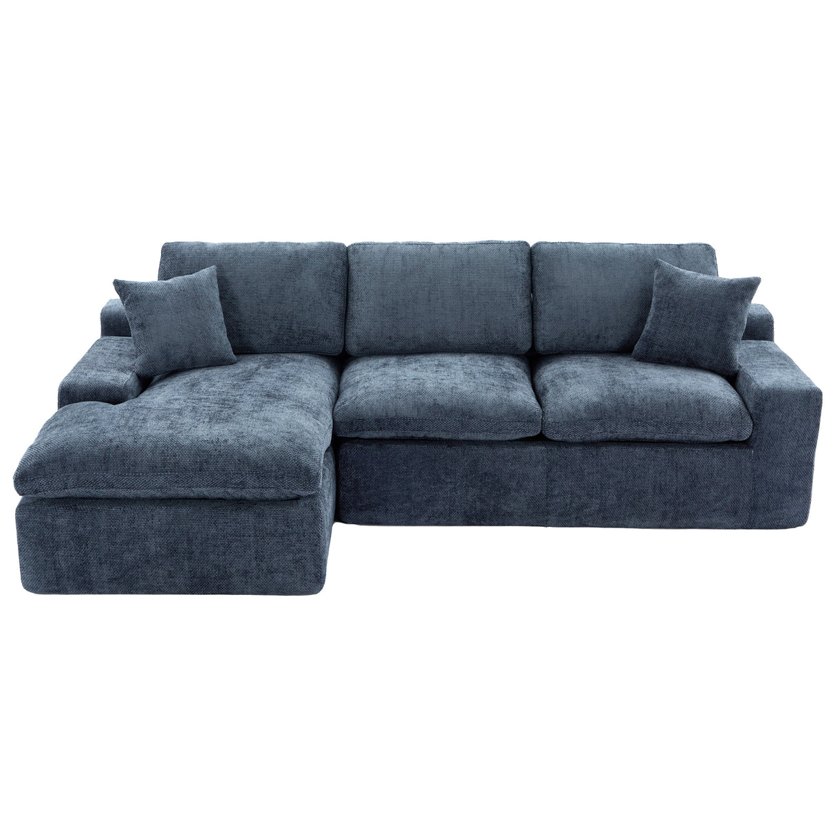 107.9" Blue Cloud Sectional Sofa — Upholstered Couch with Double-Layer Cushions