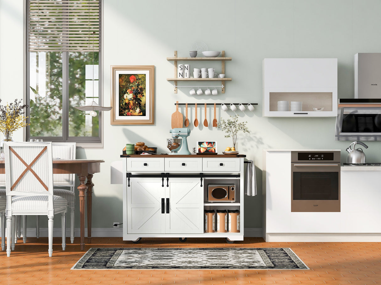 K&K 53.7" Farmhouse Kitchen Island with Power Outlet