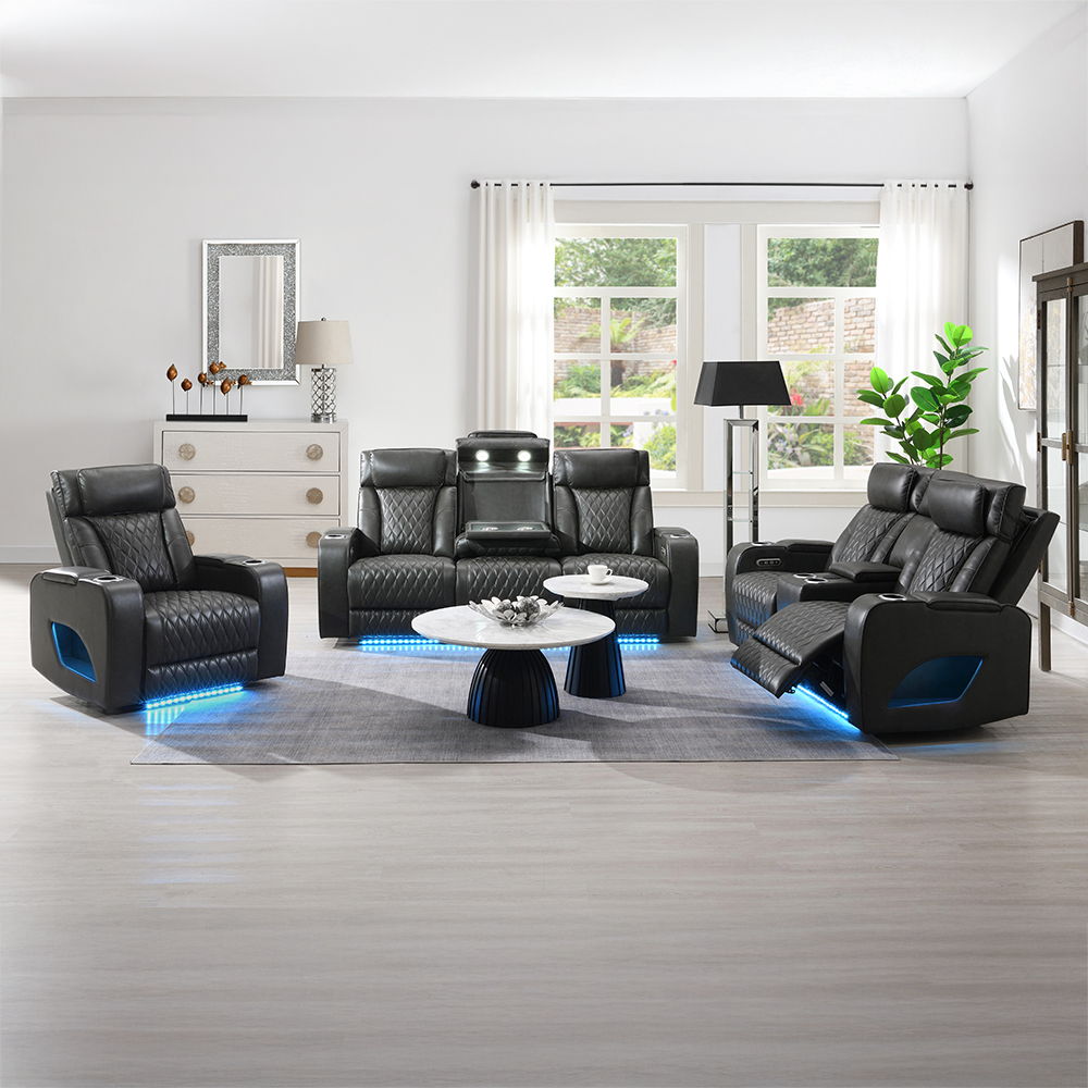 Taddeo - Power Motion Recliner With Power Headrest, USB, Wireless Charger & LED - Dark Gray