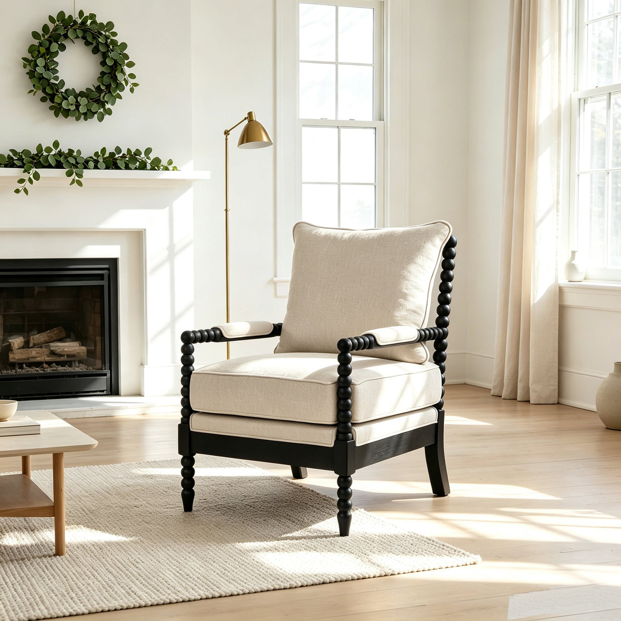 Rubber Wood Accent Chair - Upholstered Fabric Leisure Chair