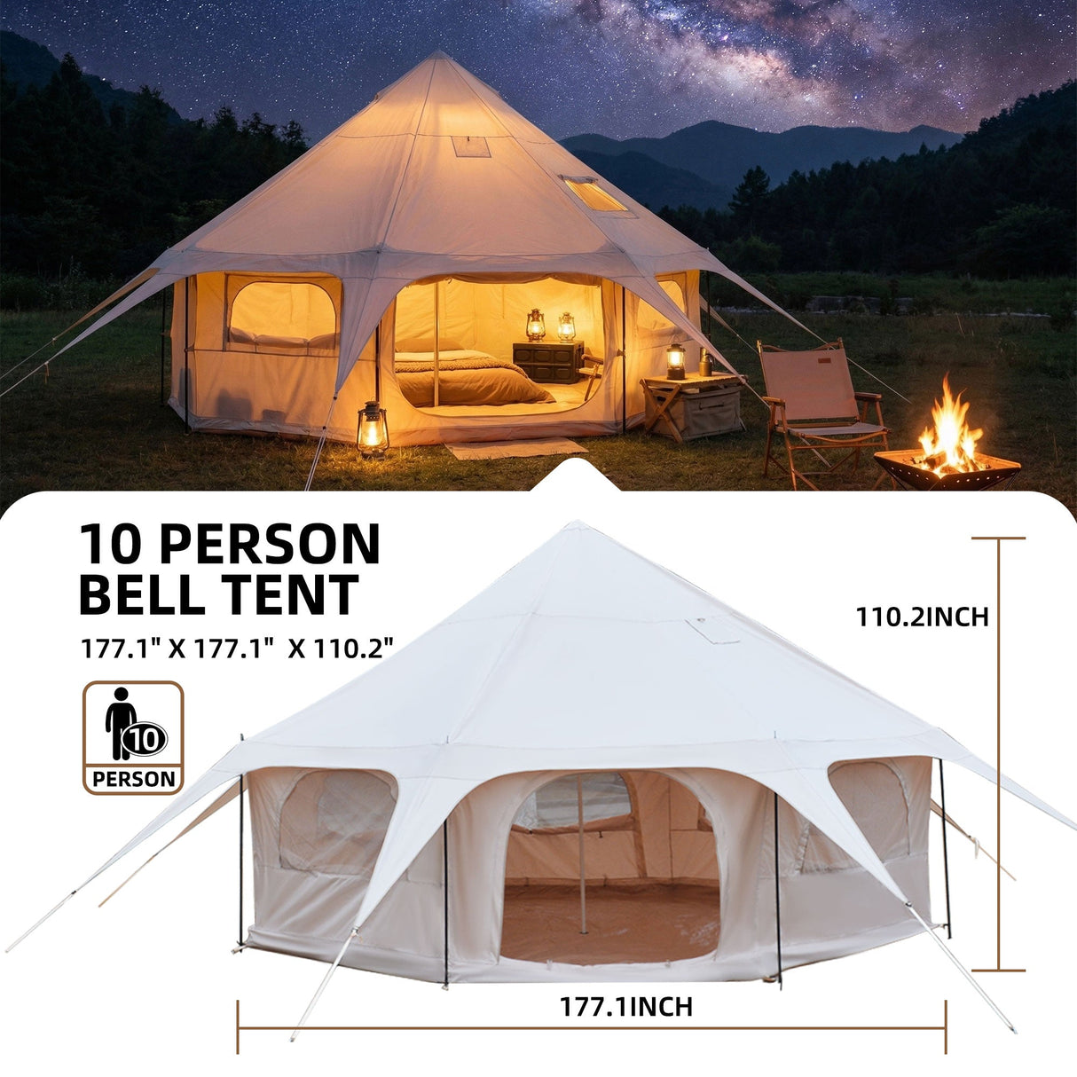 600D Oxford Bell Tent 14.8ft*9.2ft with Stove Jack