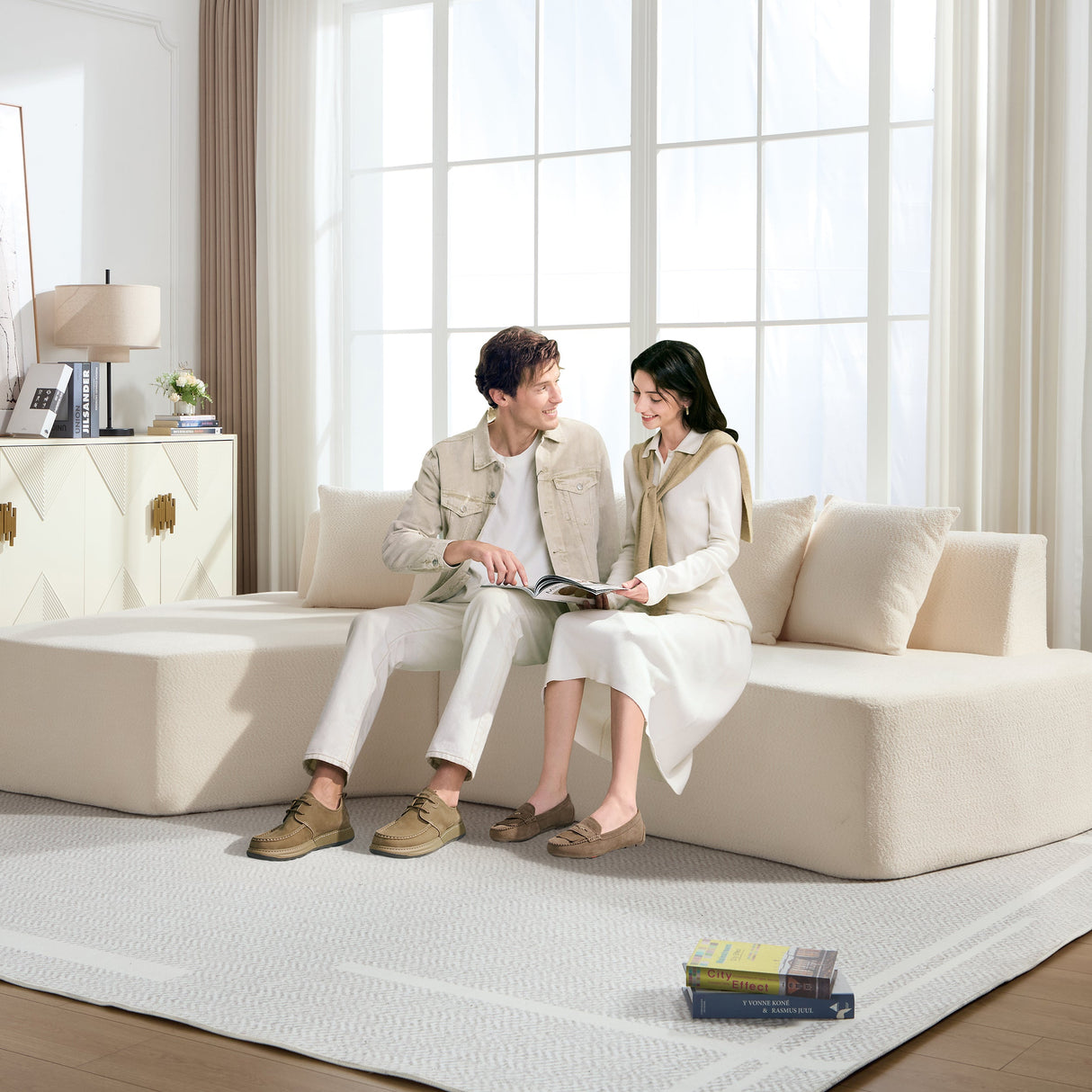 Compression Sectional Couch with Comfy Chaise