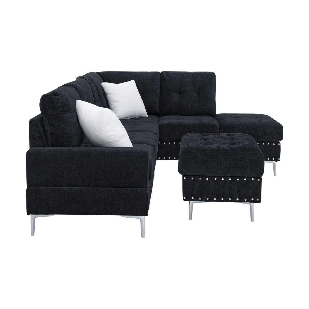 L-Shaped Sectional Sofa With Chaise And Storage Ottoman, Includes 2 Pillows