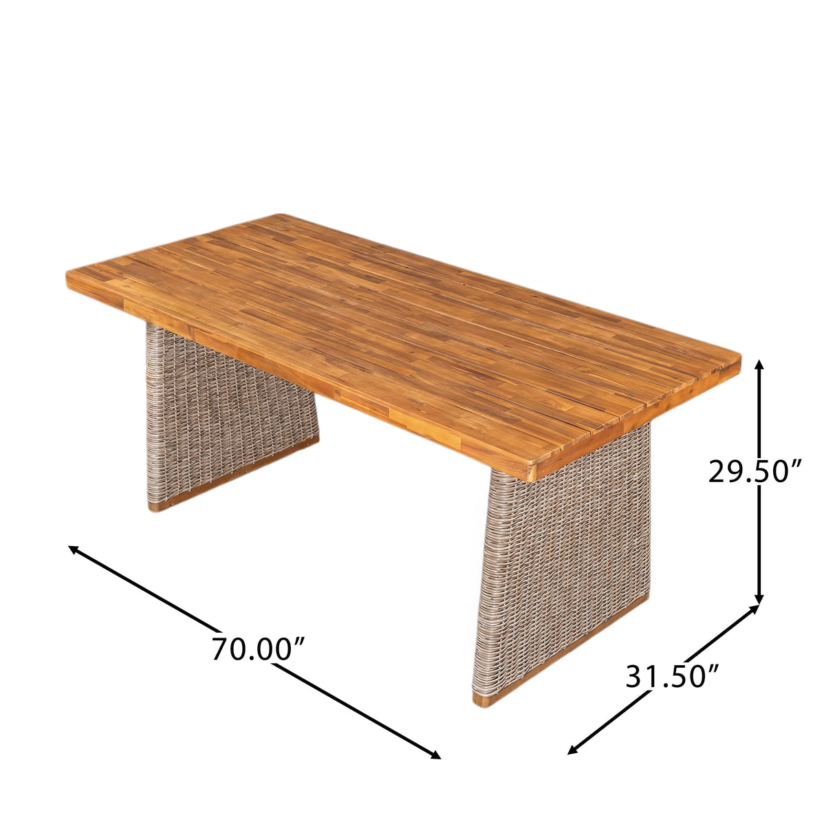 Outdoor 6 Pieces Acacia Wood Dining Set with Handwoven Rattan Legs, Brown Wicker