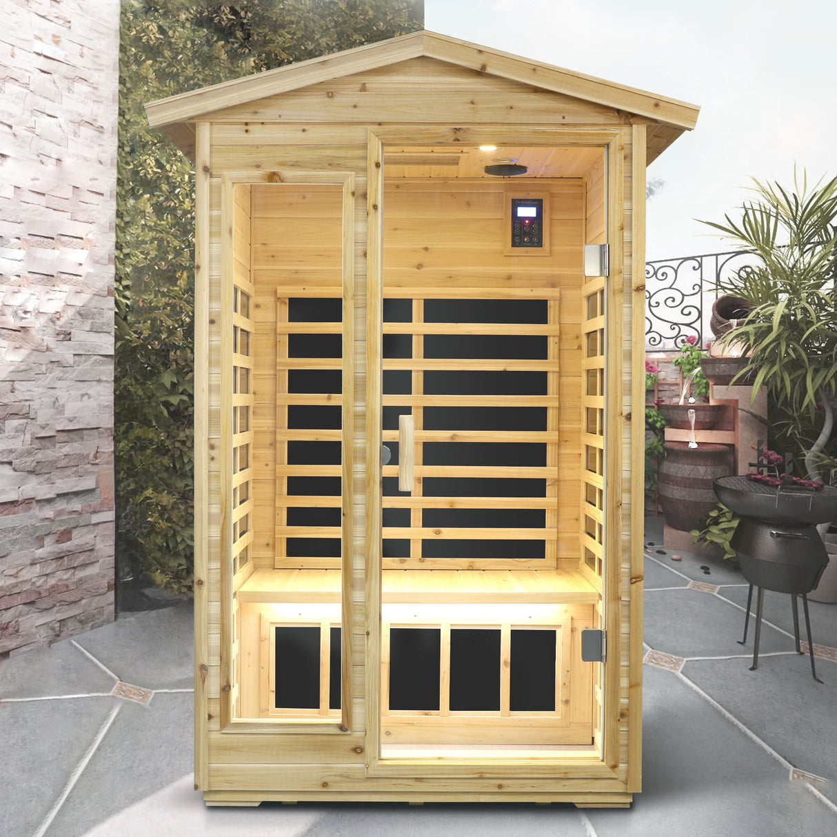 Two Person Far Infrared Old Fir Outdoor Sauna Room