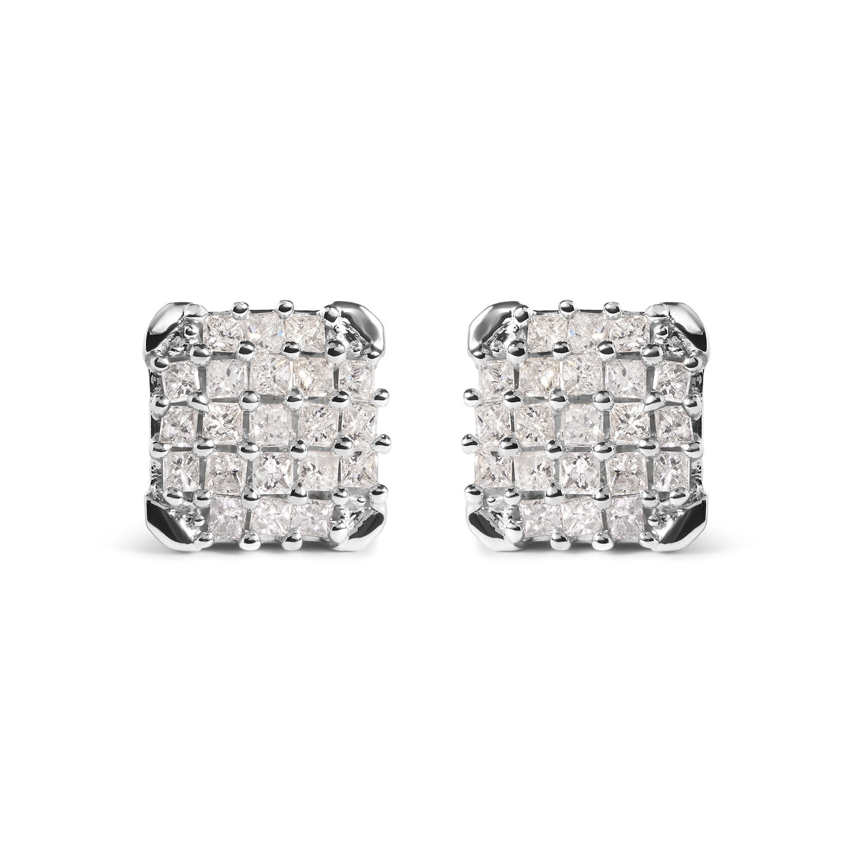10K White Gold 3/4 Cttw Princess Diamond Composite Open Frame Stud Earrings (I-J Color, I1-I2 Clarity)